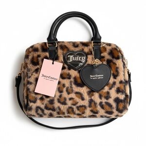 Juicy Couture Leopard Print Satchel with Black Accents / cheetah bowler